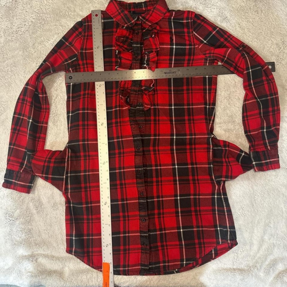 Ralph Lauren Red tartan plaid button up girls dress 16/ women's top S / XS - Picture 4 of 8